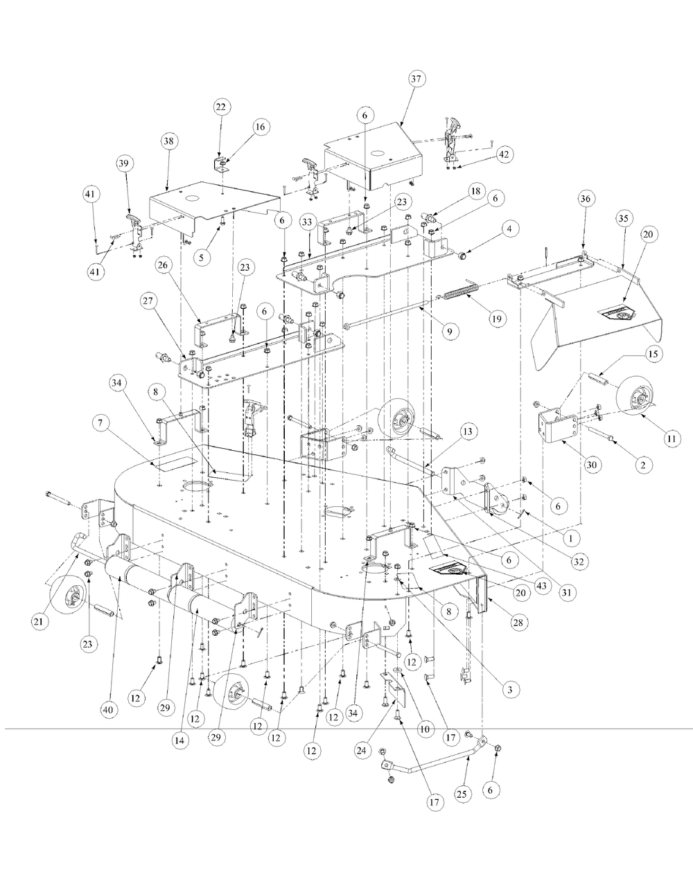 Fabricated Cutter Deck Diagram and Parts List for M48-KW 53AB5DAV150-19-HP Cub Cadet Lawn Tractor
